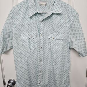 Wrangler Blue Paysley  Western Shirt Short Sleeve Pearl Snap Button Down